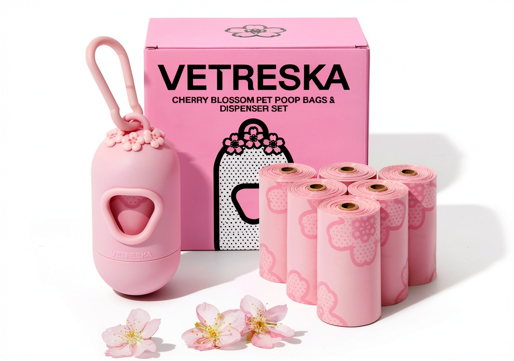VETRESKA cherry blossom poop bag dispenser with 3D floral design