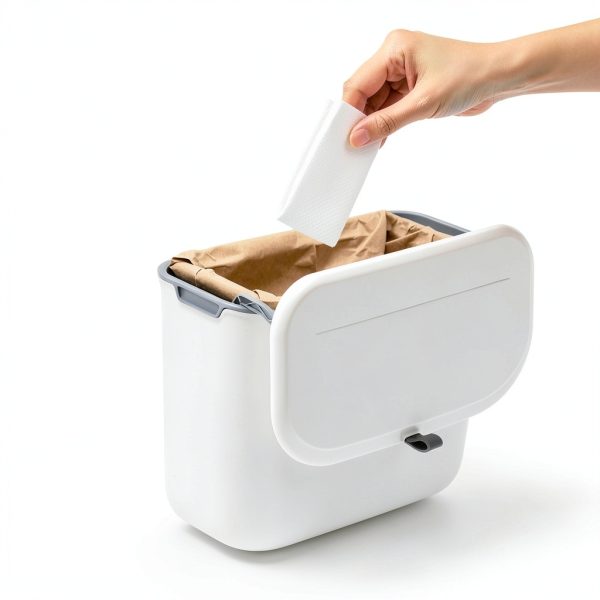 Tioncy 1 Pack Sanitary Napkin Disposal Receptacle with 50 Pcs Waxed Feminine Hygiene Bags Tampon and Pad Holder for Bathroom with Lid Kraft Paper Liner Bag Wall Hanging Trash Can Kitchen Compost Bin-5