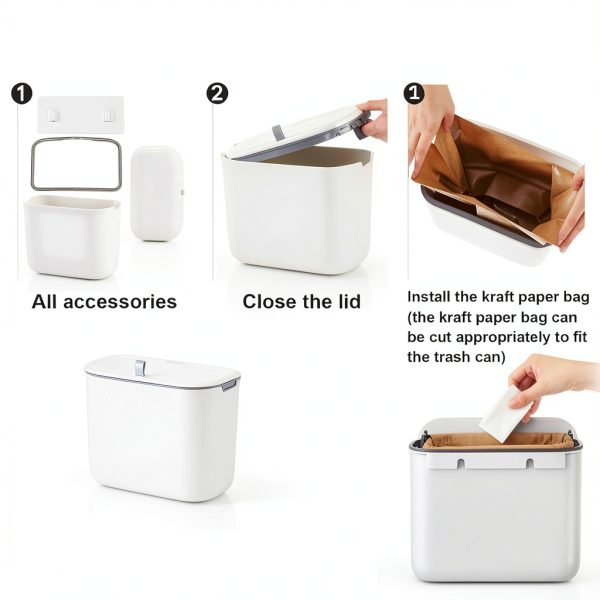 Tioncy 1 Pack Sanitary Napkin Disposal Receptacle with 50 Pcs Waxed Feminine Hygiene Bags Tampon and Pad Holder for Bathroom with Lid Kraft Paper Liner Bag Wall Hanging Trash Can Kitchen Compost Bin-3