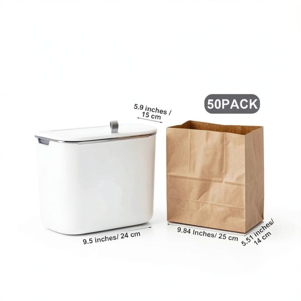 Tioncy 1 Pack Sanitary Napkin Disposal Receptacle with 50 Pcs Waxed Feminine Hygiene Bags Tampon and Pad Holder for Bathroom with Lid Kraft Paper Liner Bag Wall Hanging Trash Can Kitchen Compost Bin-1