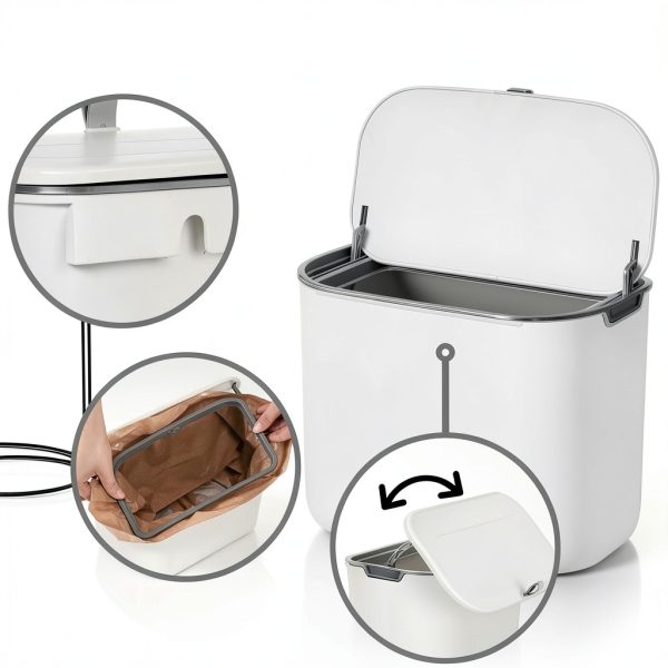 Tioncy 1 Pack Sanitary Napkin Disposal Receptacle with 50 Pcs Waxed Feminine Hygiene Bags Tampon and Pad Holder for Bathroom with Lid Kraft Paper Liner Bag Wall Hanging Trash Can Kitchen Compost Bin-2
