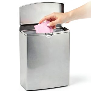 Bobrick Sanitary Napkin Disposal Wall Mounted Stainless Steel Flip Top Receptacle for Public Restrooms, 1-Piece Design with 1 Gallon Waste Capacity (Model B-270)-0